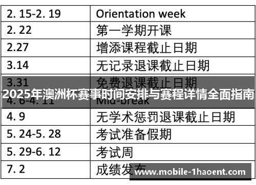 2025年澳洲杯赛事时间安排与赛程详情全面指南